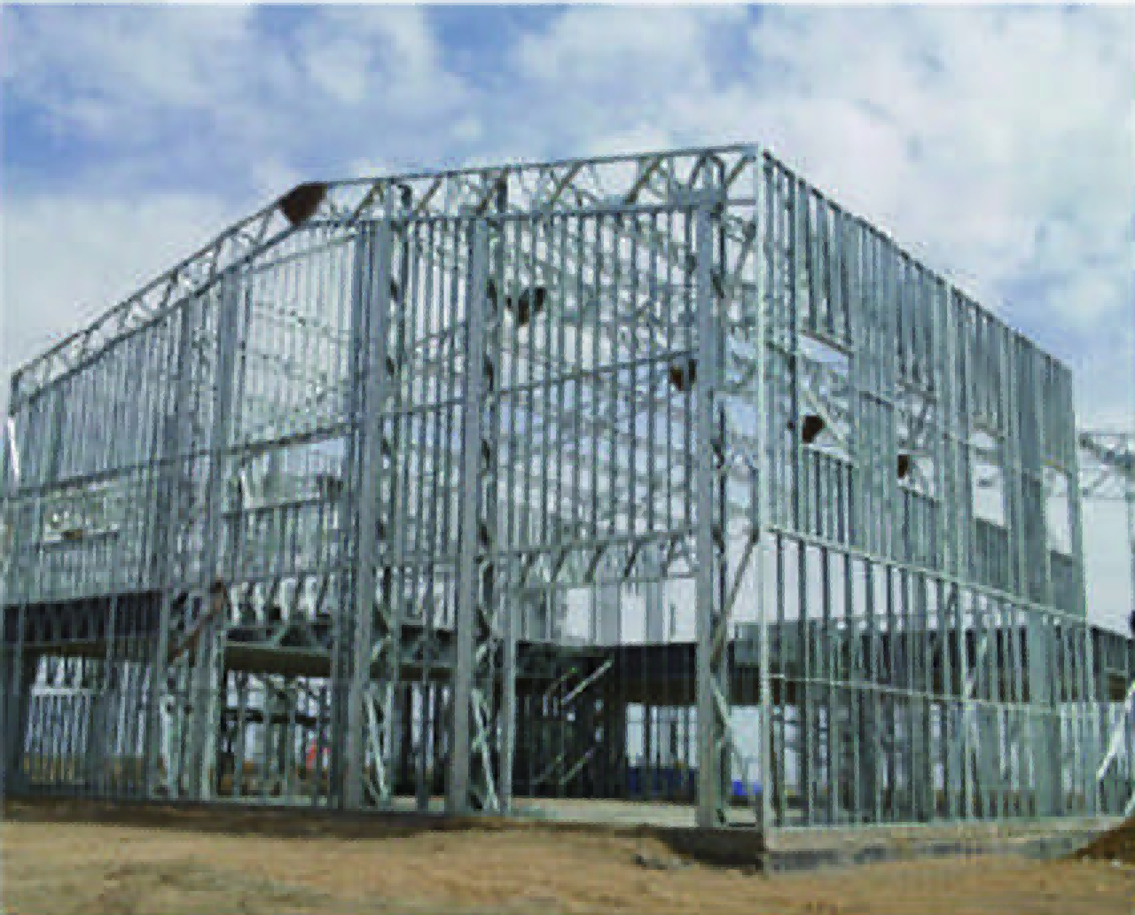 Exterior view of a light steel building frame