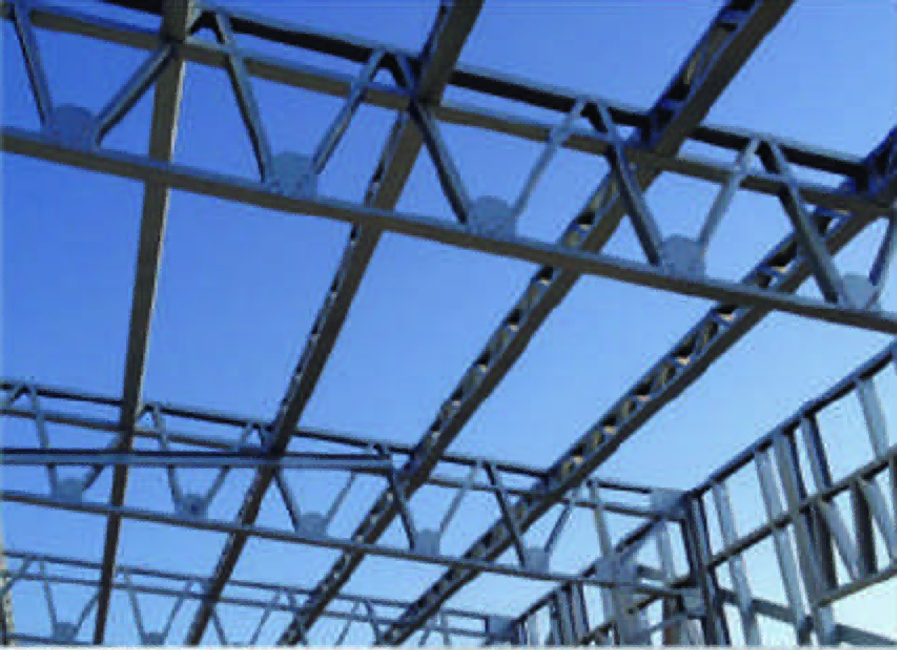 Light steel roof members and connection layout